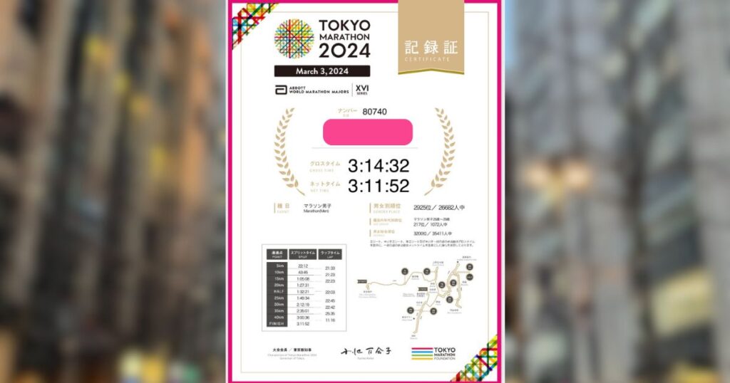 東京マラソン2024記録証